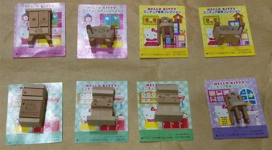 Eikoh Sanrio Hello Kitty 8 Wooden Furniture Mini Trading Figure Set Used