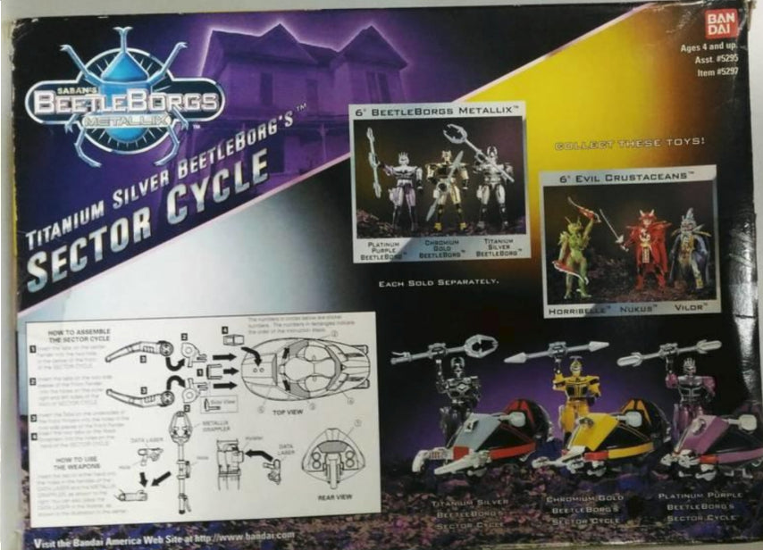 Bandai 1996 Saban's Beetle Borgs Metallix Titanium Silver Beetleborg's Sector Cycle Action Figure