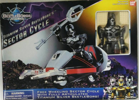 Bandai 1996 Saban's Beetle Borgs Metallix Titanium Silver Beetleborg's Sector Cycle Action Figure