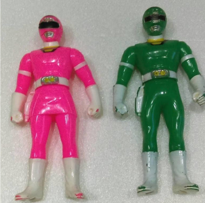 Bandai 1996 Power Rangers Turbo Carranger 2 Green Pink Soft Vinyl Action Figure Used