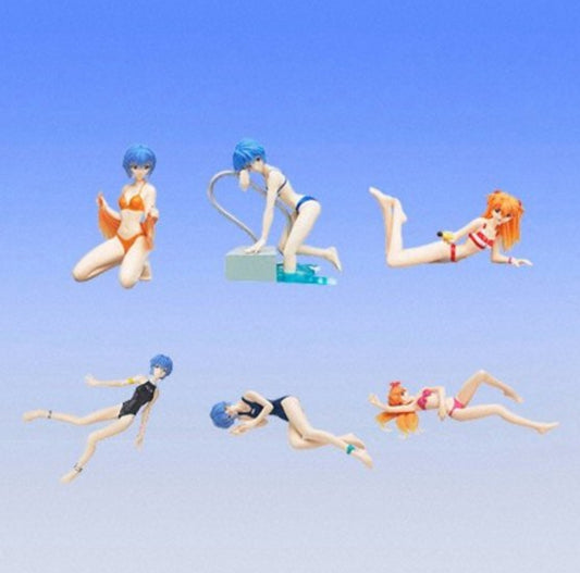 Bandai Neon Genesis Evangelion EVA Gashapon Sadamoto Yoshiyuki Collection Beach Swimsuit 6 Trading Figure Set