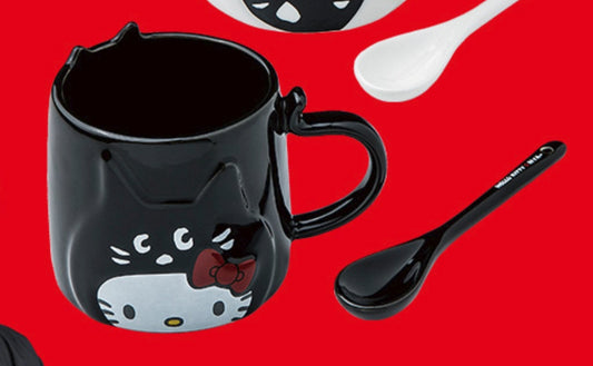 Sanrio Hello Kitty x Nya- Taiwan Limited 360ml Ceramics Cup & Spoon Black Ver